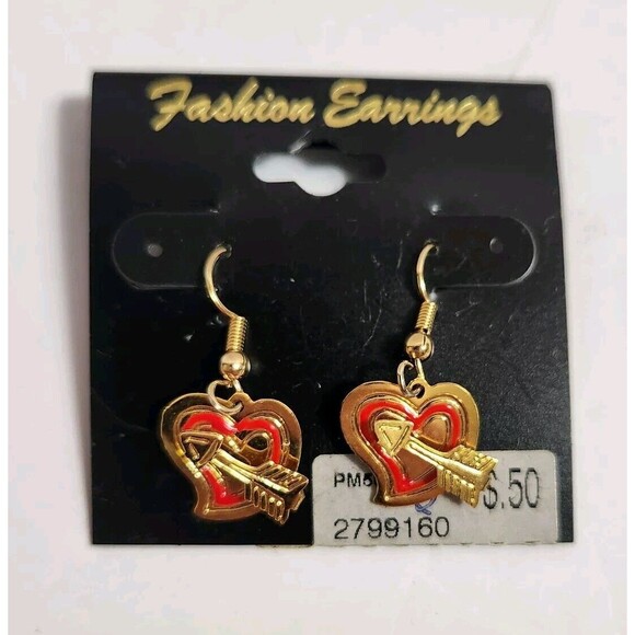 Lot Of 7 Pierced Vintage Fashion Earrings Gold Toned Dangling Blue Red Black - Picture 4 of 9